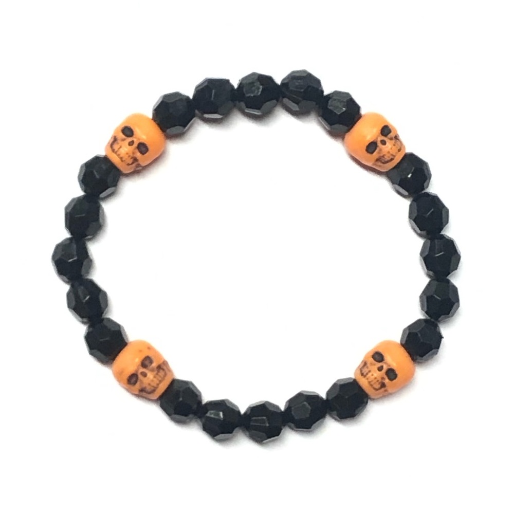 Skulls Beaded Kandi Bracelets - Orange, Black